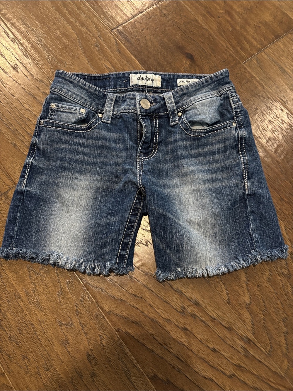 Daytrip Distressed Medium Blue Denim Frayed Hem Shorts